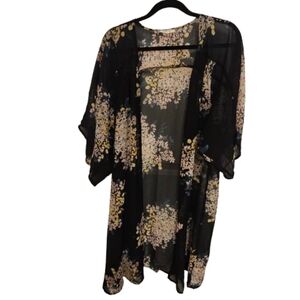 Maurices Sheer Black Floral Kimono